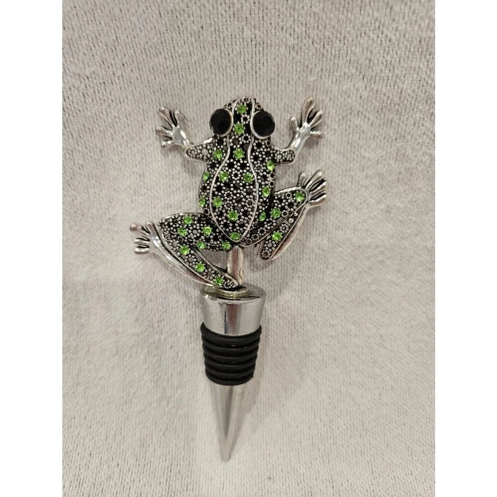 Frog Wine Stopper with Green Crystal Accents